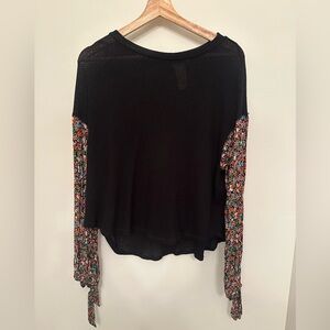 Floral Sleeve Black Top